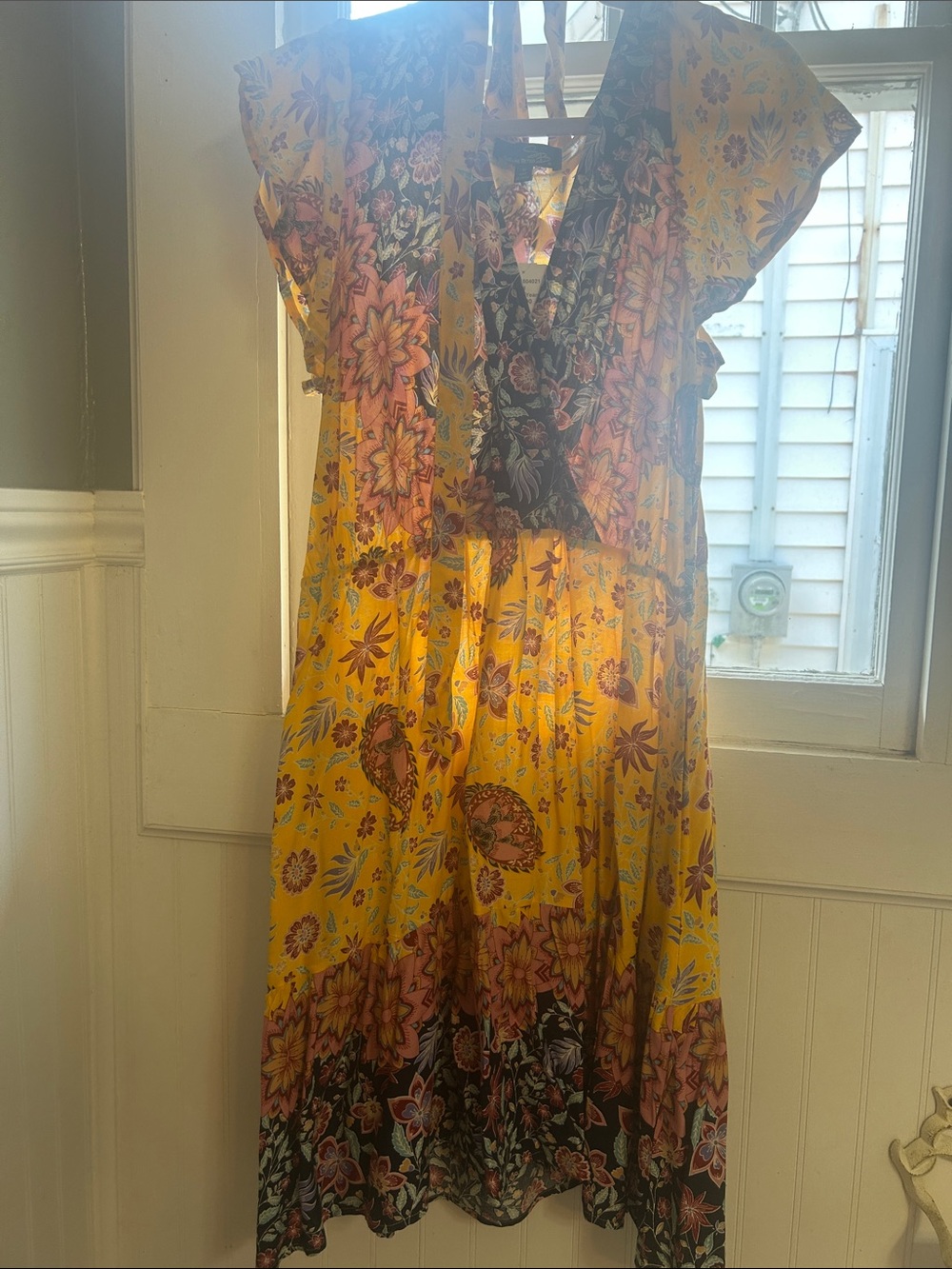 Suzanne Betro Yellow Floral Midi Dress